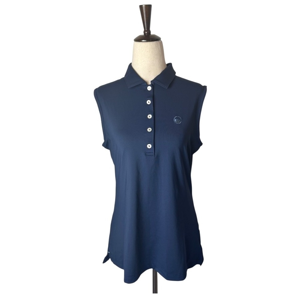 Peter Millar Shirt‎ Women Medium Navy Sleeveless Performance Polo UPF 50 Preppy